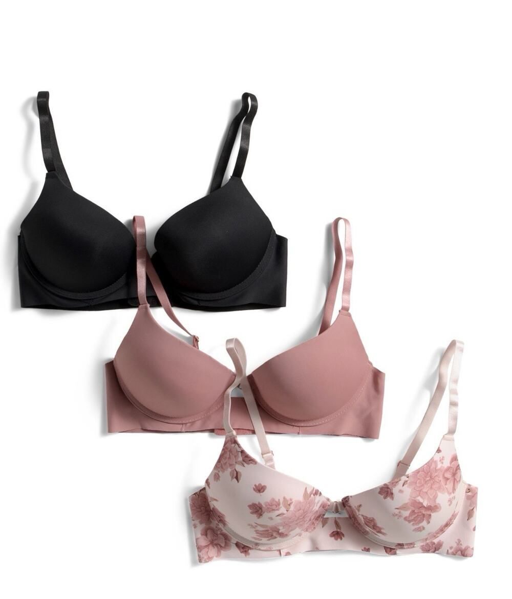 NWT Marilyn Monroe 3 Pack Laser Mega Push Up Bras 36C Black Pink Floral Soft